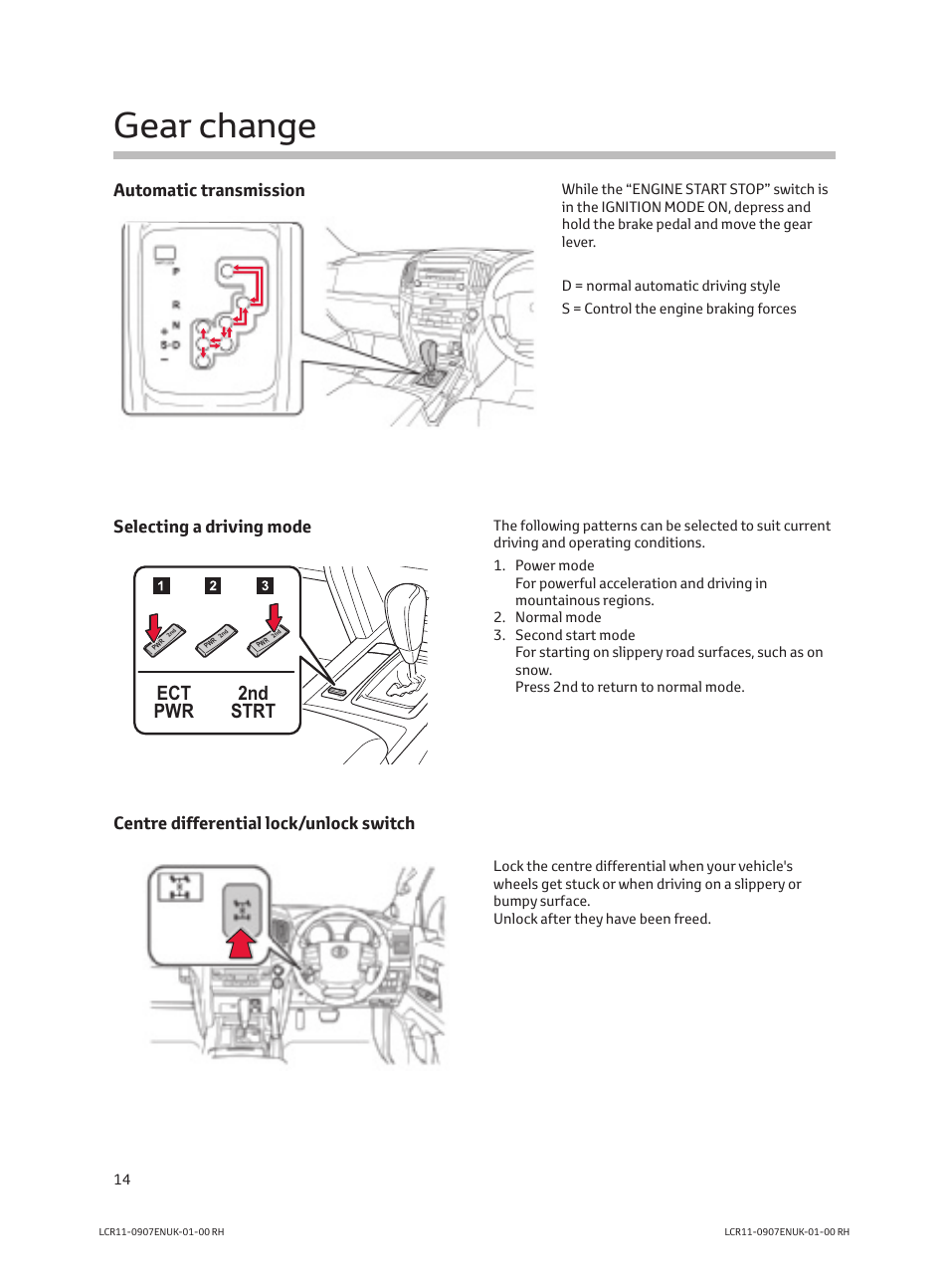 Gear change, Ect pwr 2nd strt, Automatic transmission | TOYOTA LAND CRUISER V8 User Manual | Page 16 / 20