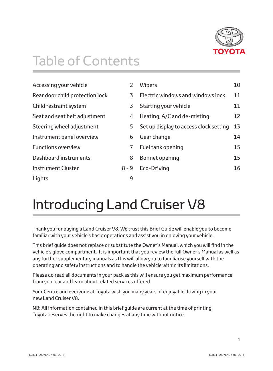 TOYOTA LAND CRUISER V8 User Manual | Page 3 / 20