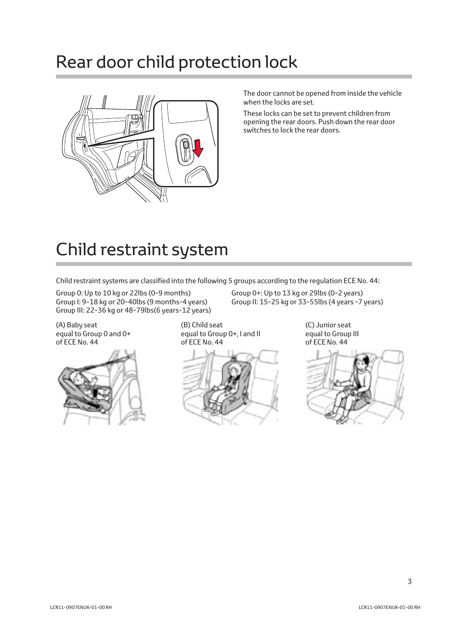 Rear door child protection lock, Child restraint system | TOYOTA LAND CRUISER V8 User Manual | Page 5 / 20