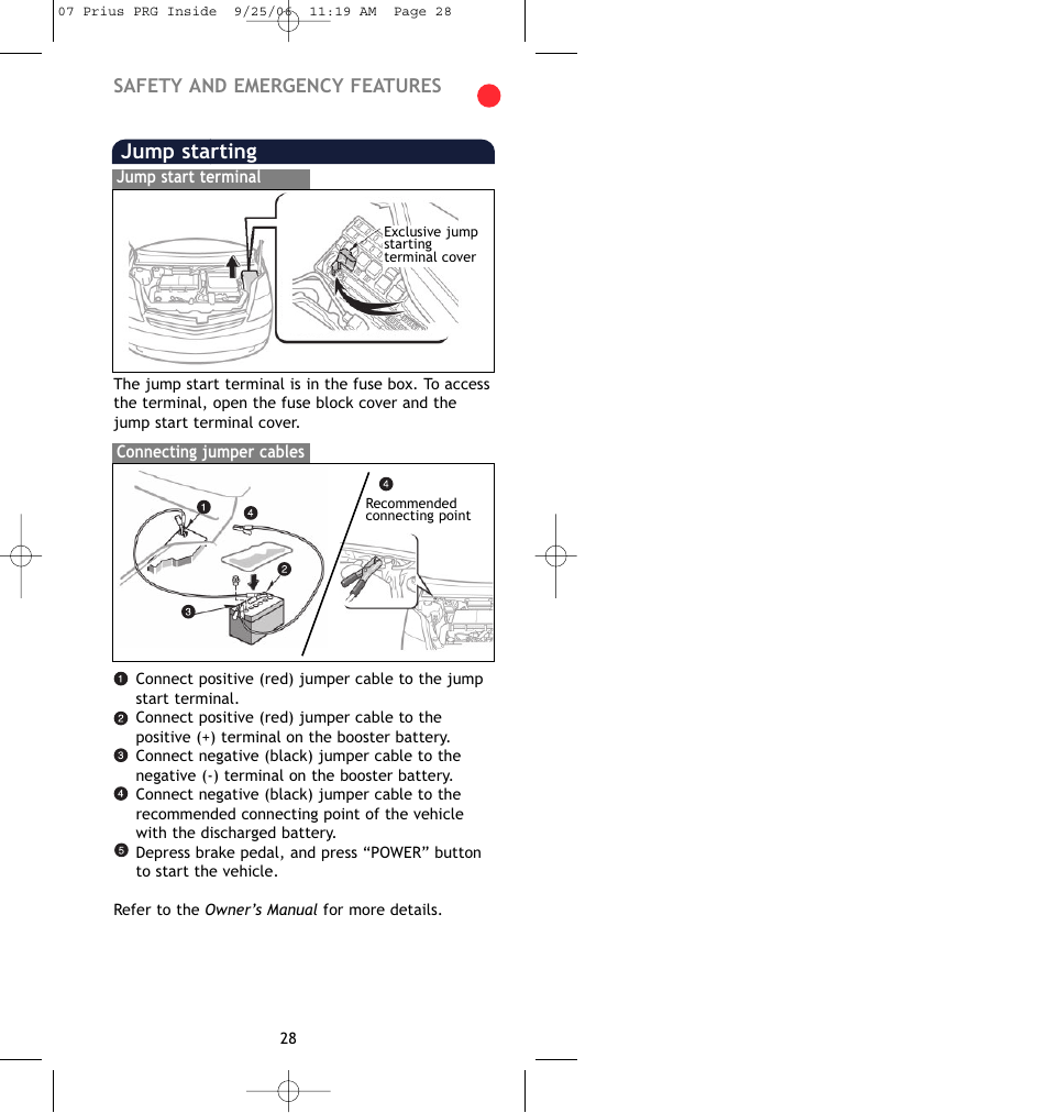 Jump starting | TOYOTA Prius 2007 User Manual | Page 17 / 17