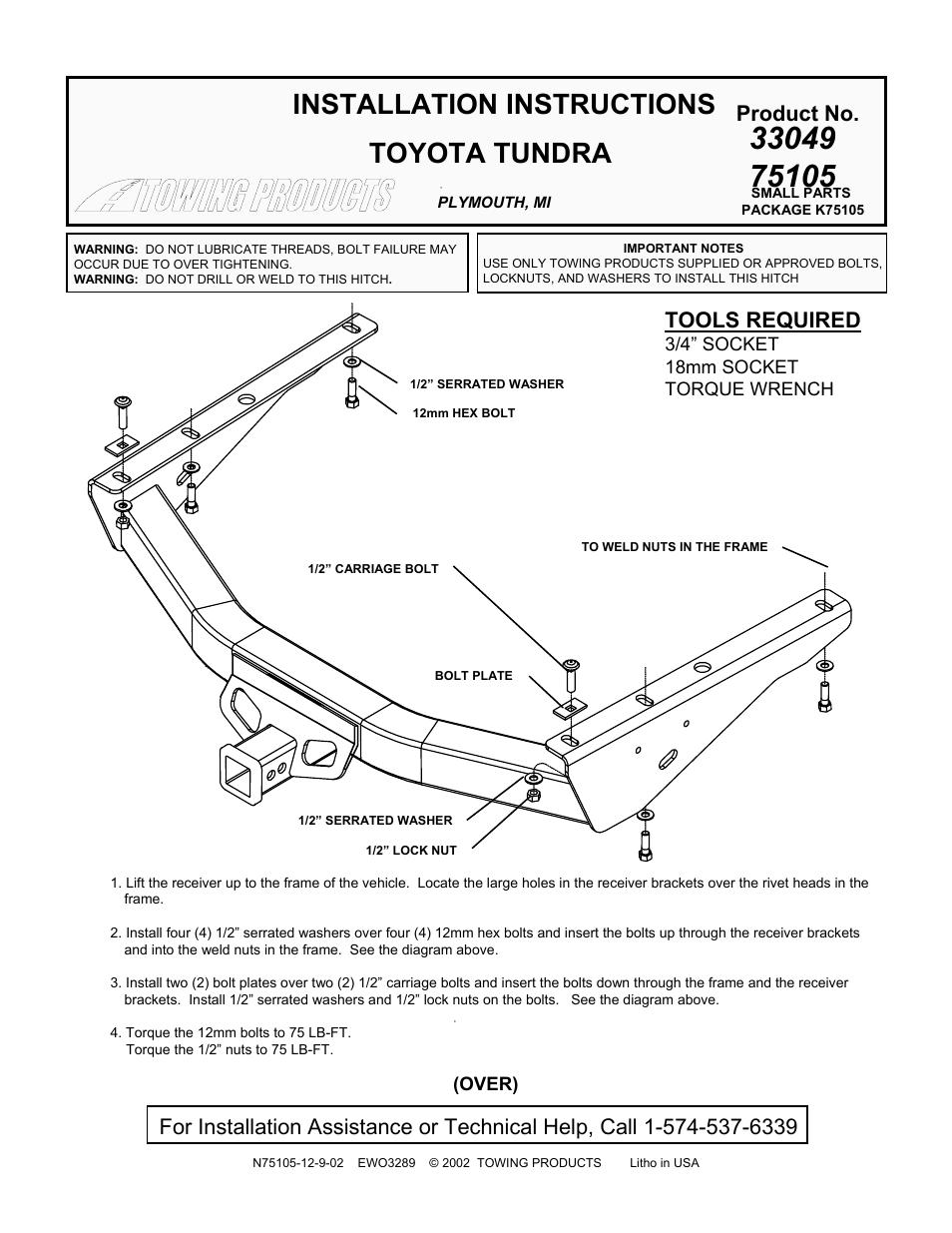 TOYOTA 75105 User Manual | 2 pages
