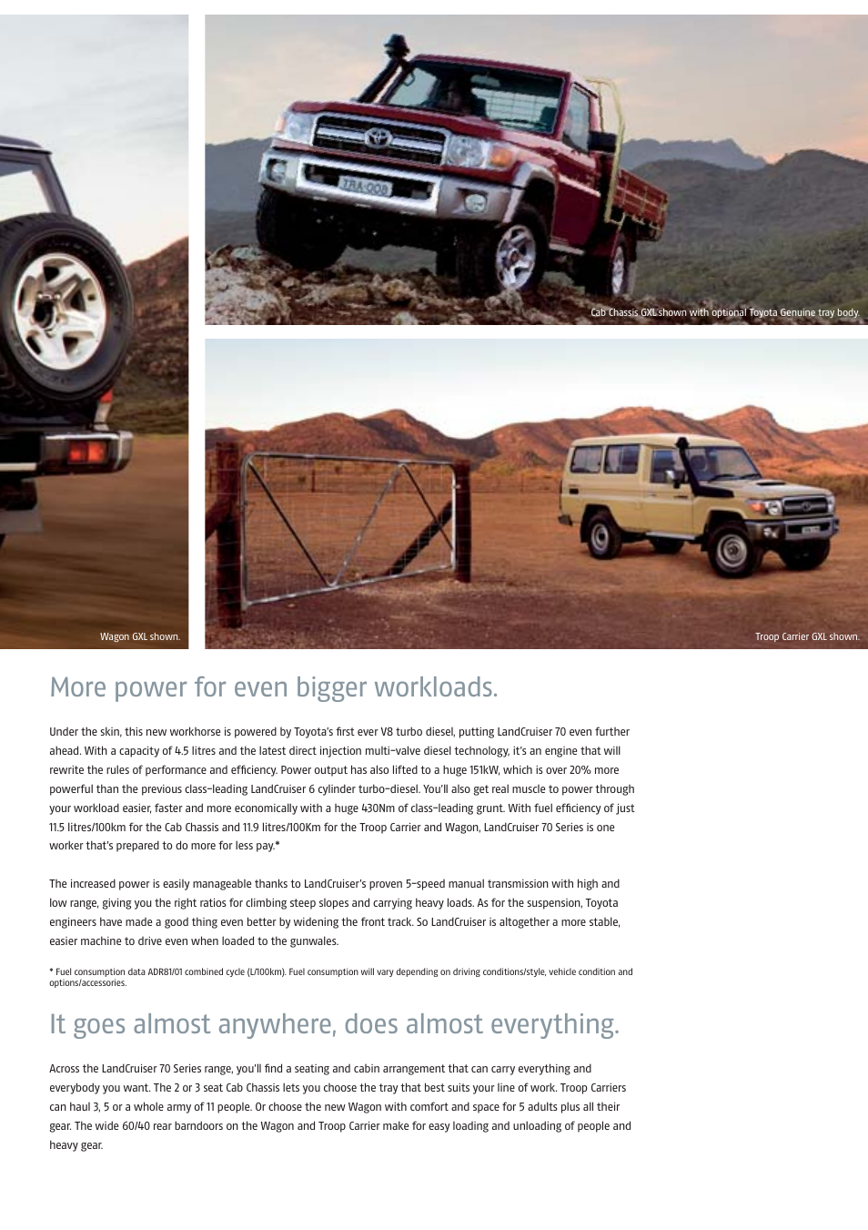 More power for even bigger workloads, It goes almost anywhere, does almost everything | TOYOTA LandCruiser 70 Series User Manual | Page 3 / 5