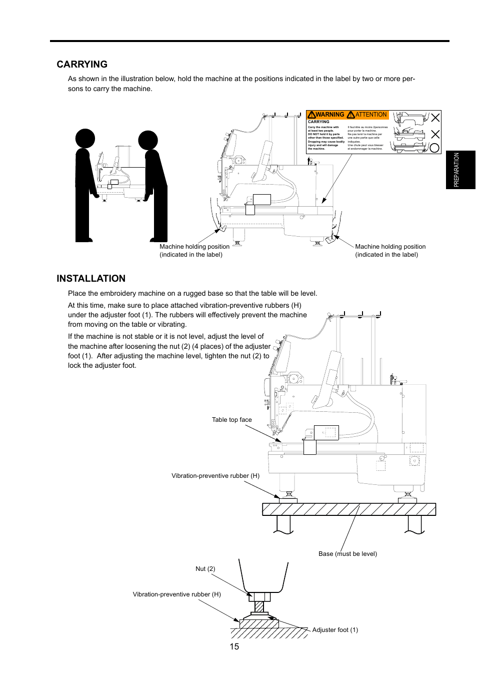 Carrying installation, Carrying, Installation | TOYOTA EPS9000 User Manual | Page 15 / 101