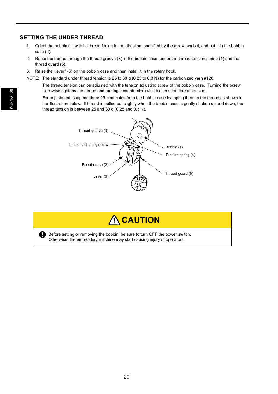 Setting the under thread, Caution | TOYOTA EPS9000 User Manual | Page 20 / 101