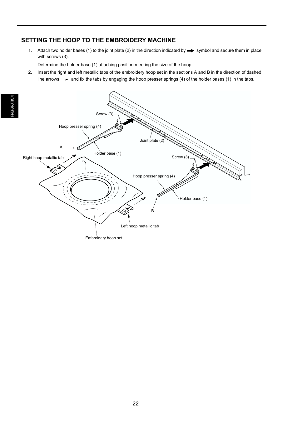 Setting the hoop to the embroidery machine | TOYOTA EPS9000 User Manual | Page 22 / 101