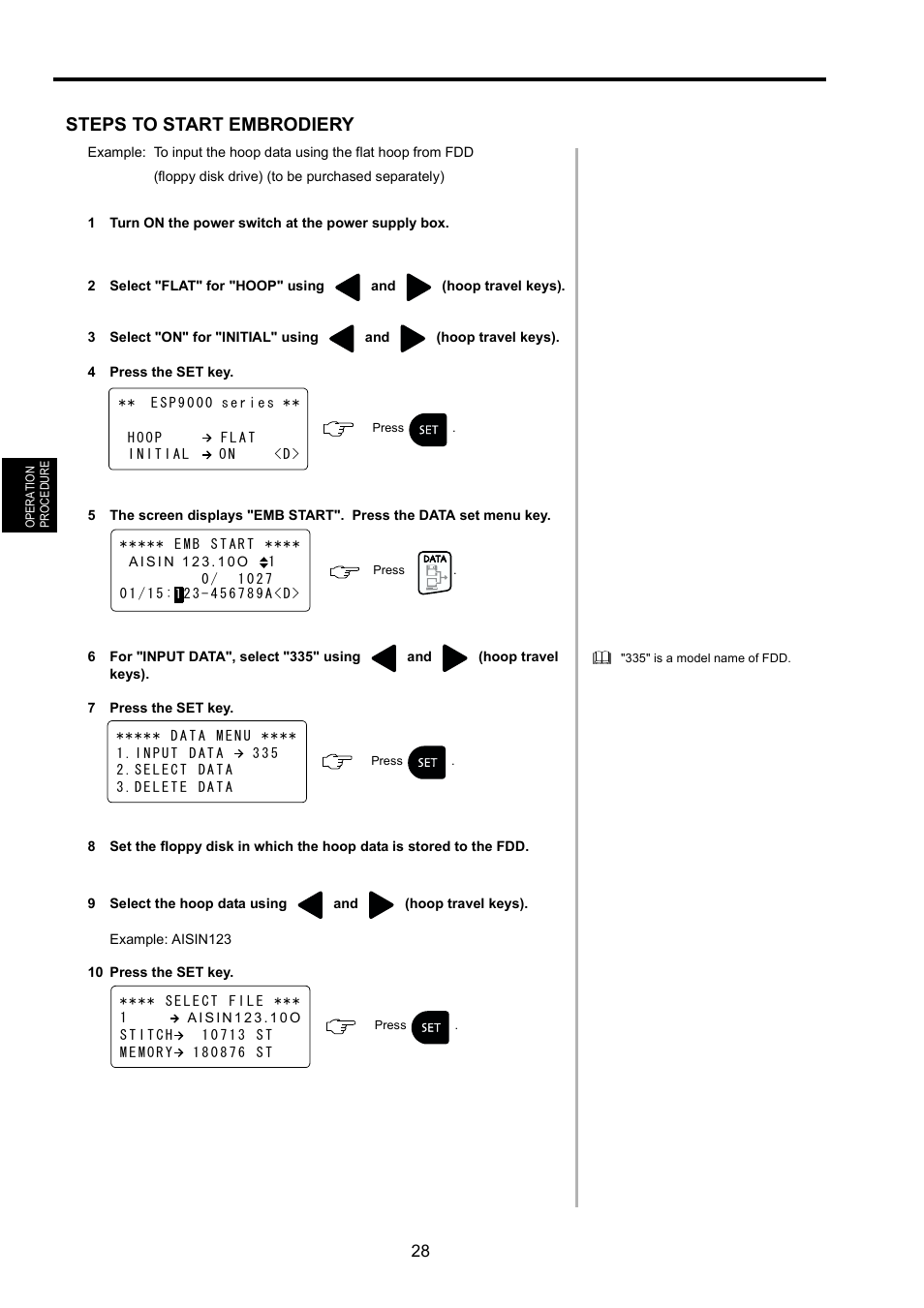 Steps to start embrodiery | TOYOTA EPS9000 User Manual | Page 28 / 101