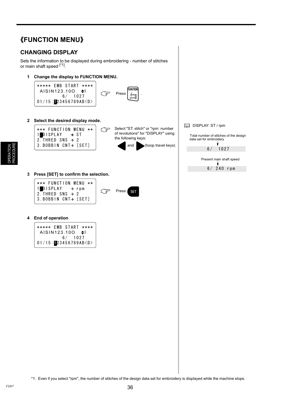 Function menu, Changing display | TOYOTA EPS9000 User Manual | Page 36 / 101