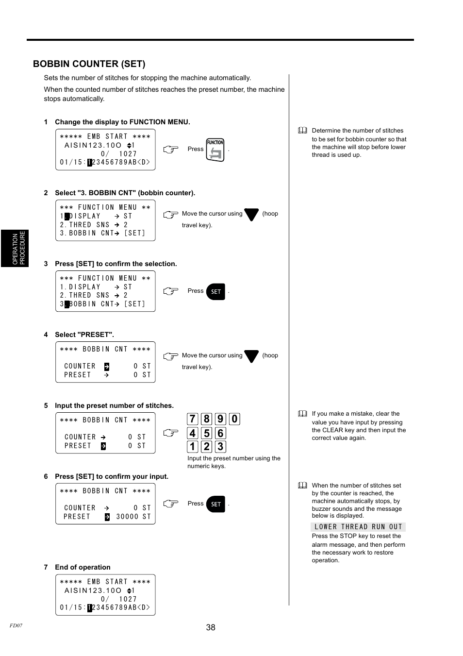 Bobbin counter (set) | TOYOTA EPS9000 User Manual | Page 38 / 101