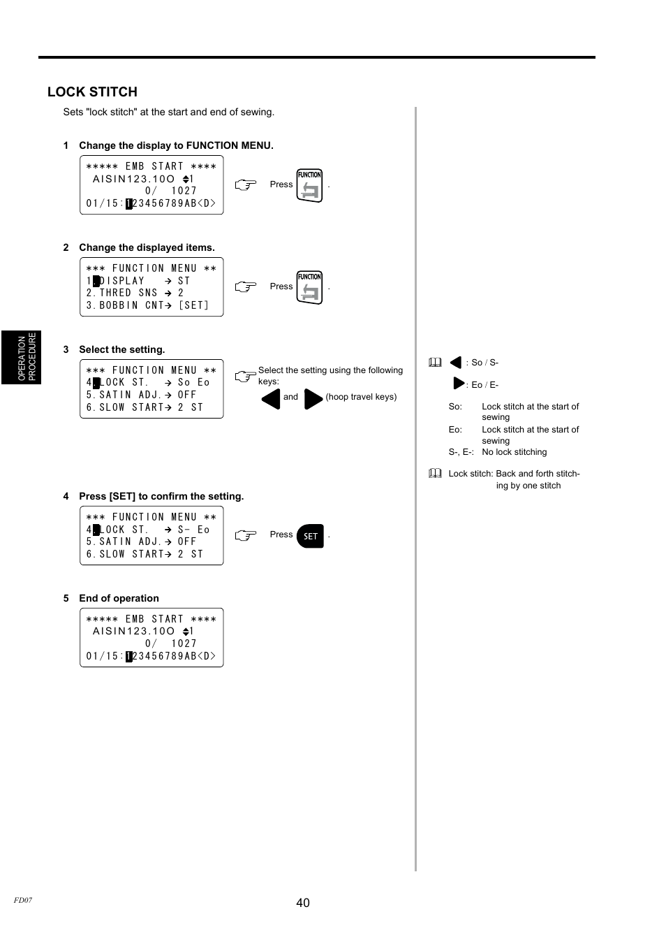 Lock stitch | TOYOTA EPS9000 User Manual | Page 40 / 101