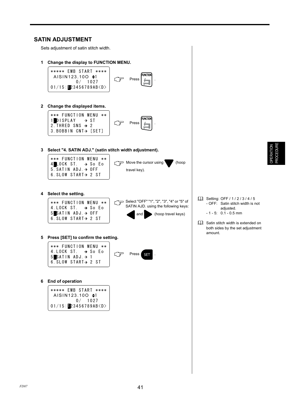 Satin adjustment | TOYOTA EPS9000 User Manual | Page 41 / 101