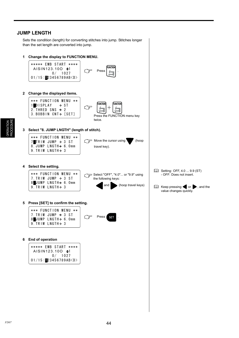 Jump length | TOYOTA EPS9000 User Manual | Page 44 / 101