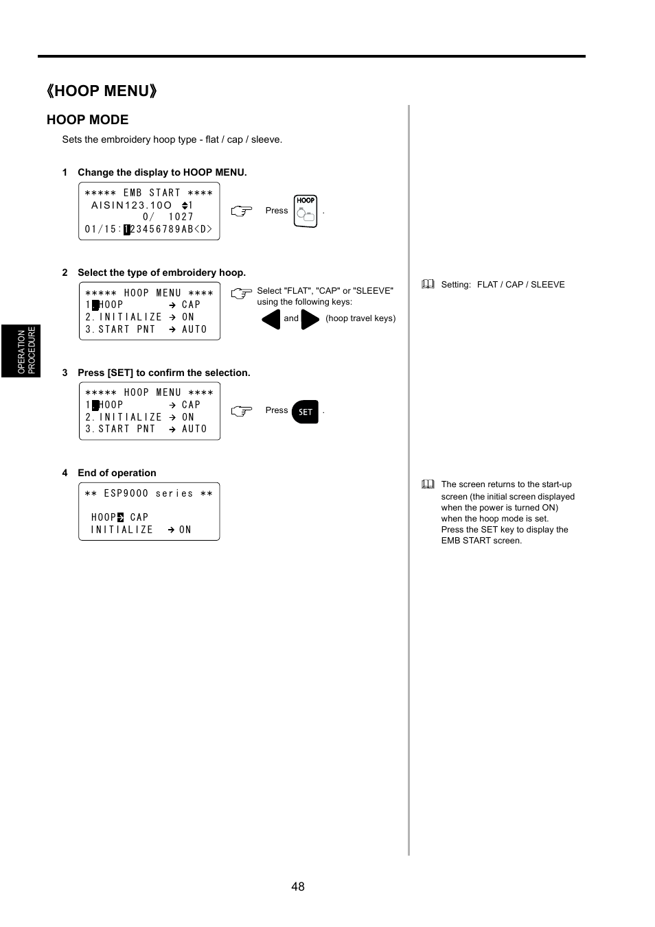 Hoop menu, Hoop mode | TOYOTA EPS9000 User Manual | Page 48 / 101