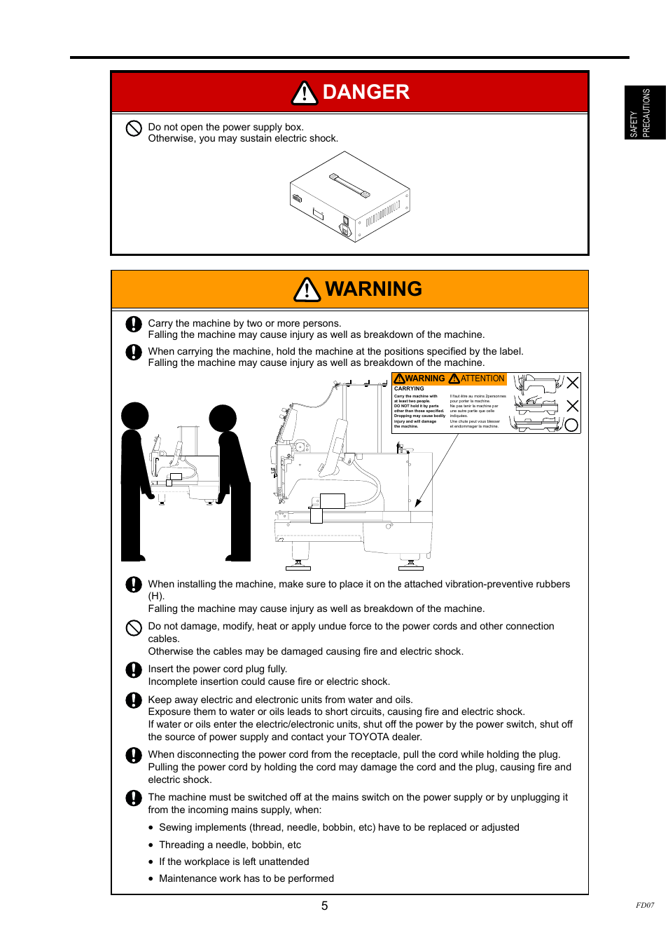 Danger, Warning | TOYOTA EPS9000 User Manual | Page 5 / 101