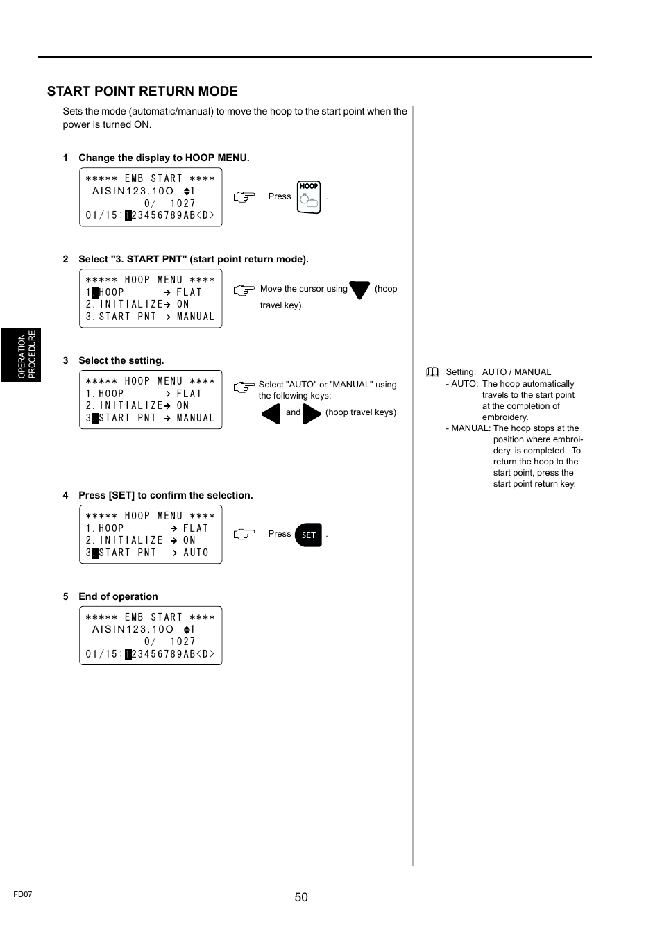 Start point return mode | TOYOTA EPS9000 User Manual | Page 50 / 101