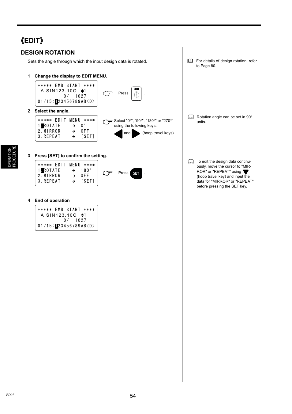 Edit, Design rotation | TOYOTA EPS9000 User Manual | Page 54 / 101