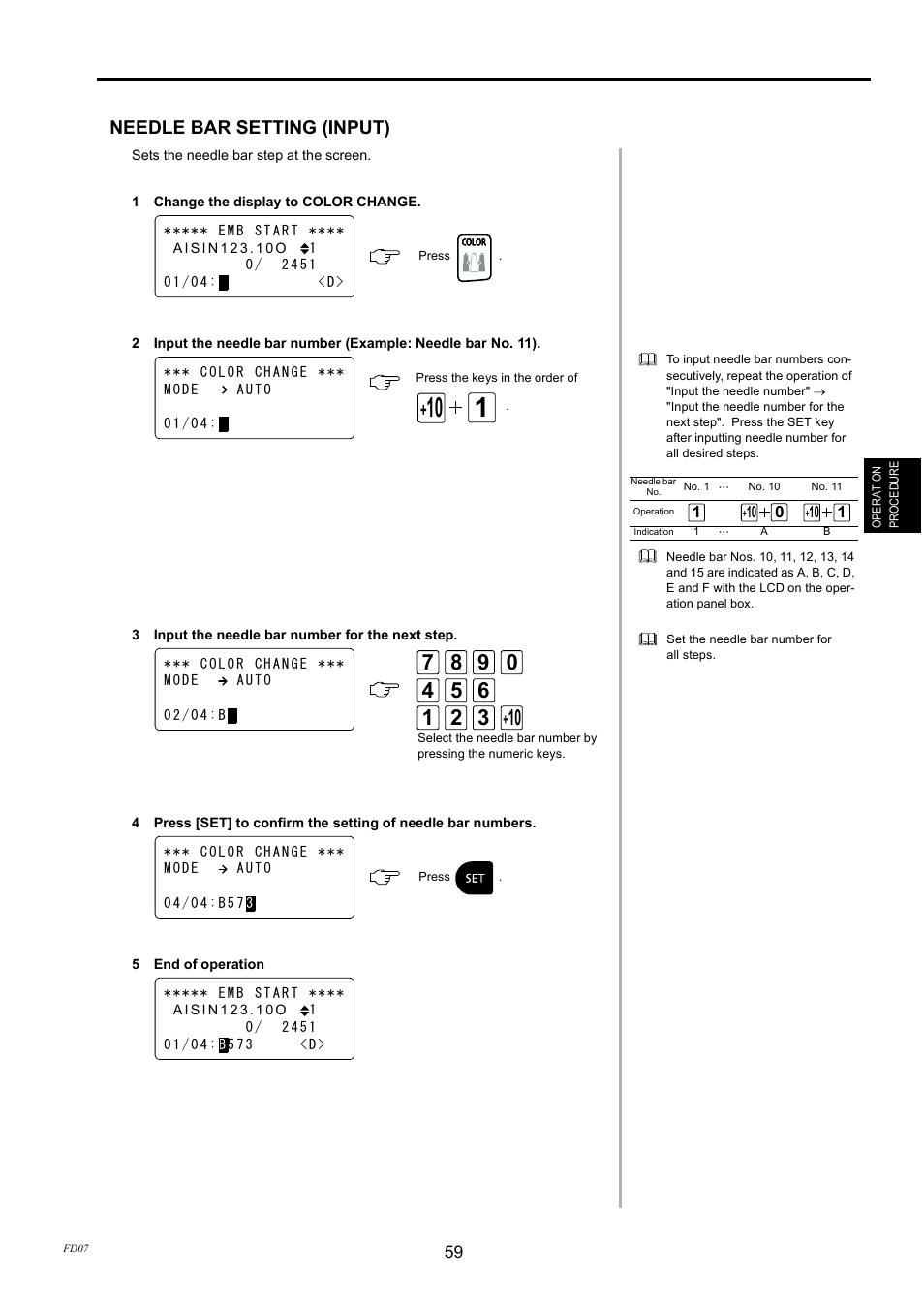 Needle bar setting (inputting), Needle bar setting (input) | TOYOTA EPS9000 User Manual | Page 59 / 101