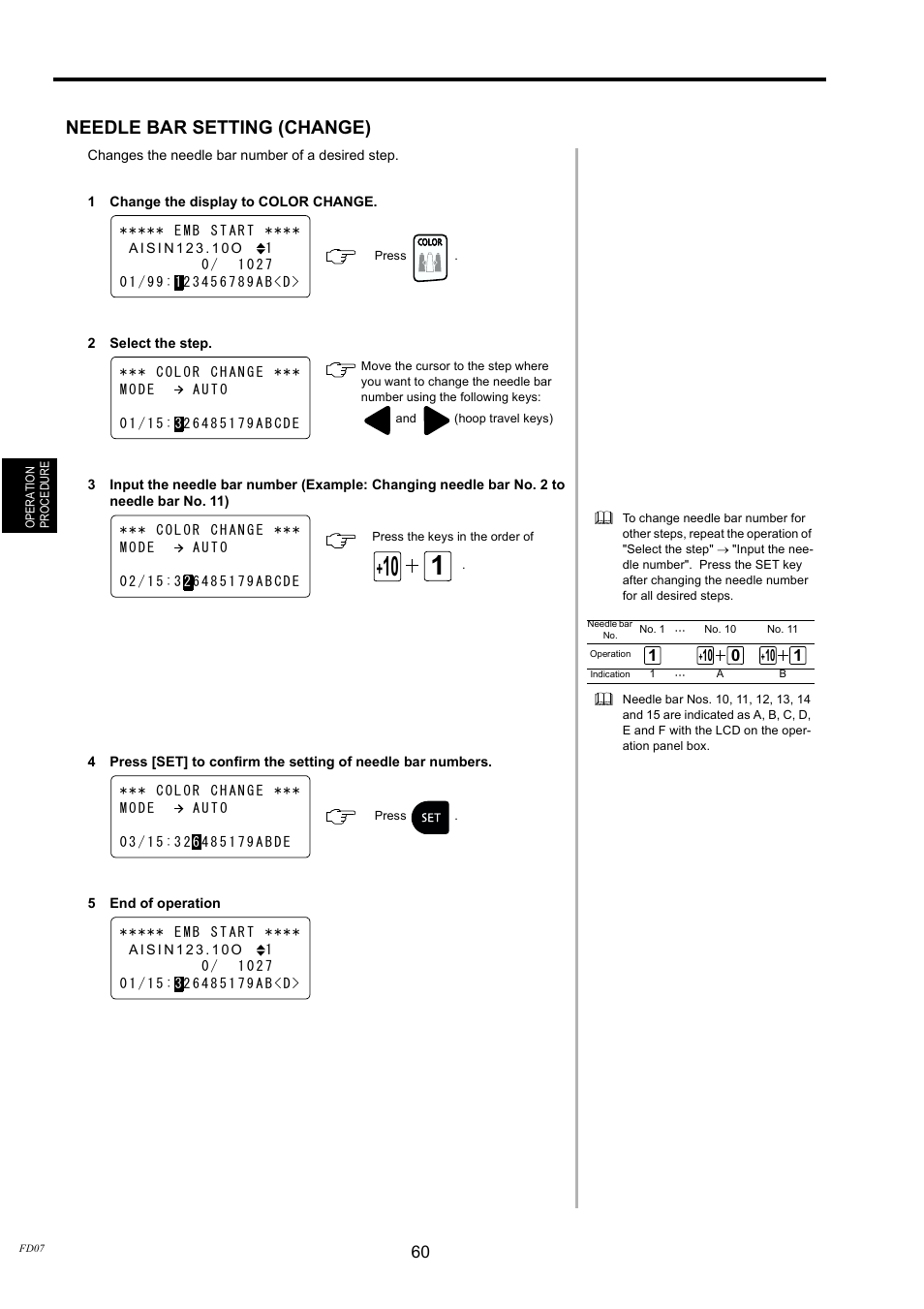 Needle bar setting (change) | TOYOTA EPS9000 User Manual | Page 60 / 101