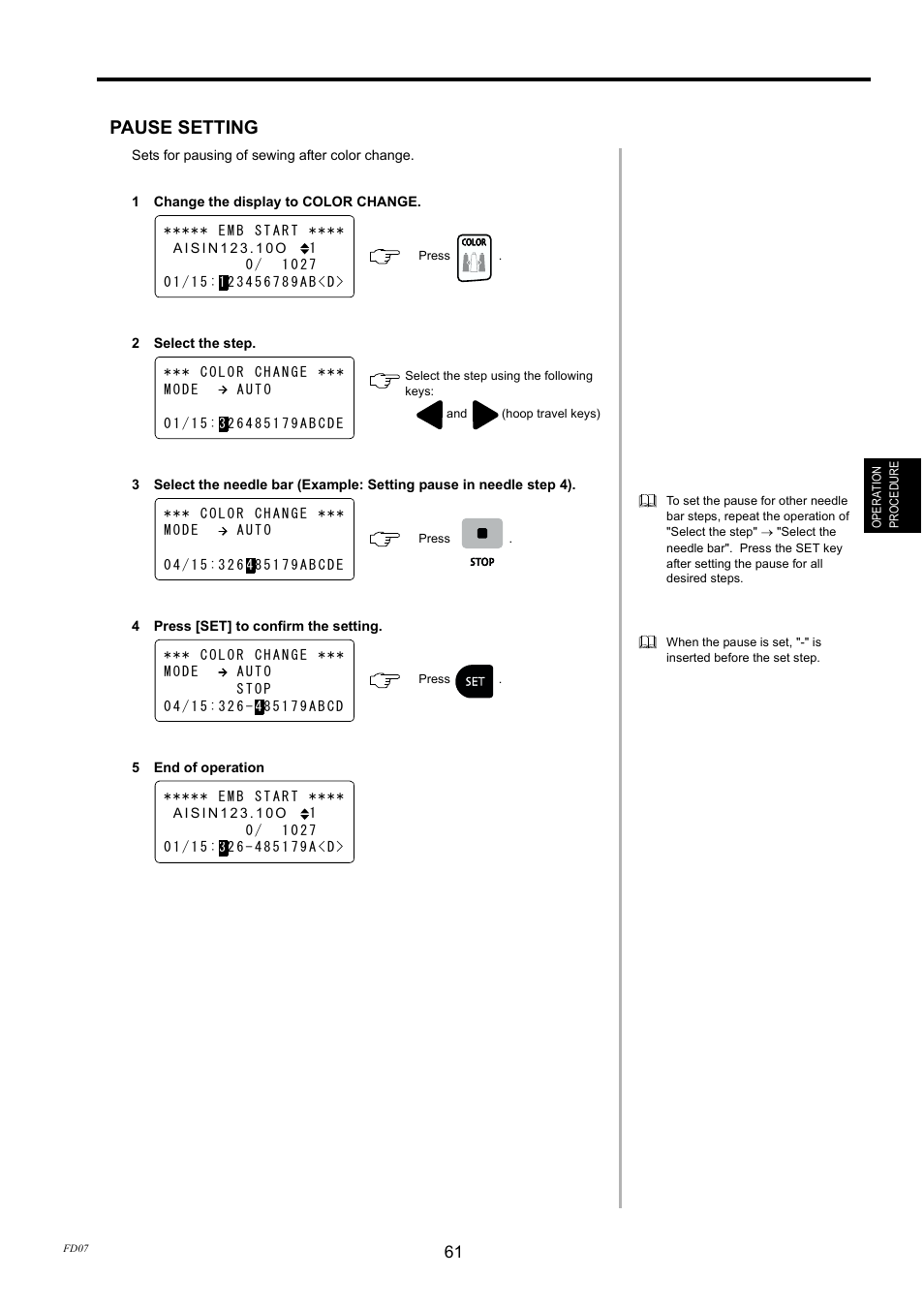 Pause setting | TOYOTA EPS9000 User Manual | Page 61 / 101