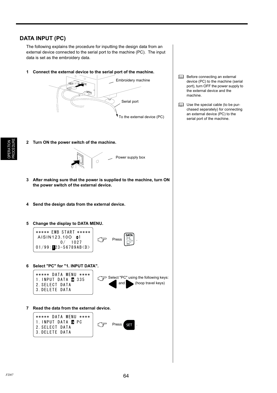 Data input (serial), Data input (pc) | TOYOTA EPS9000 User Manual | Page 64 / 101