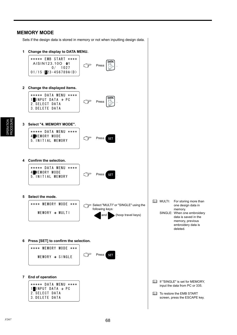 Memory mode | TOYOTA EPS9000 User Manual | Page 68 / 101