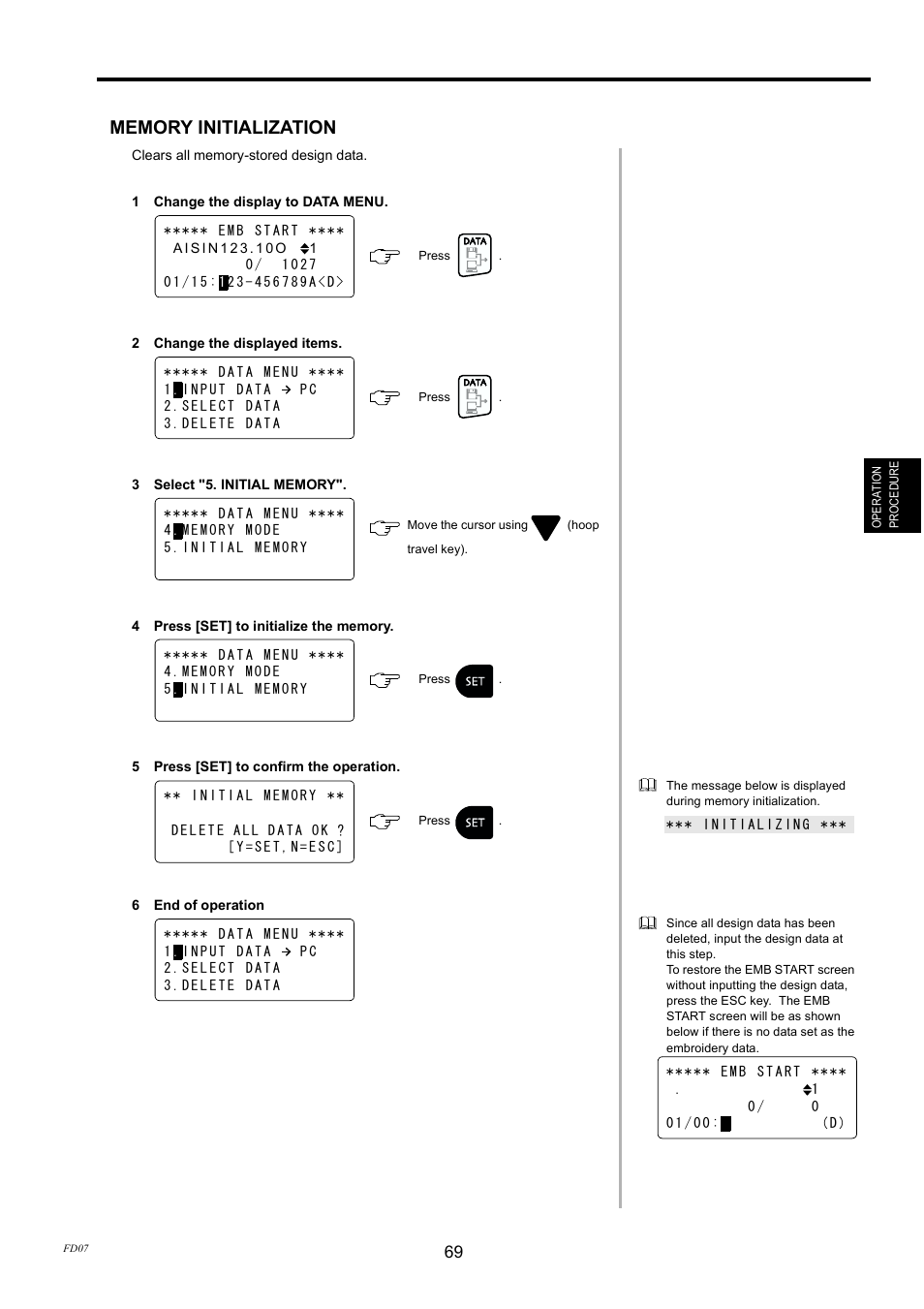 Memory initialization | TOYOTA EPS9000 User Manual | Page 69 / 101