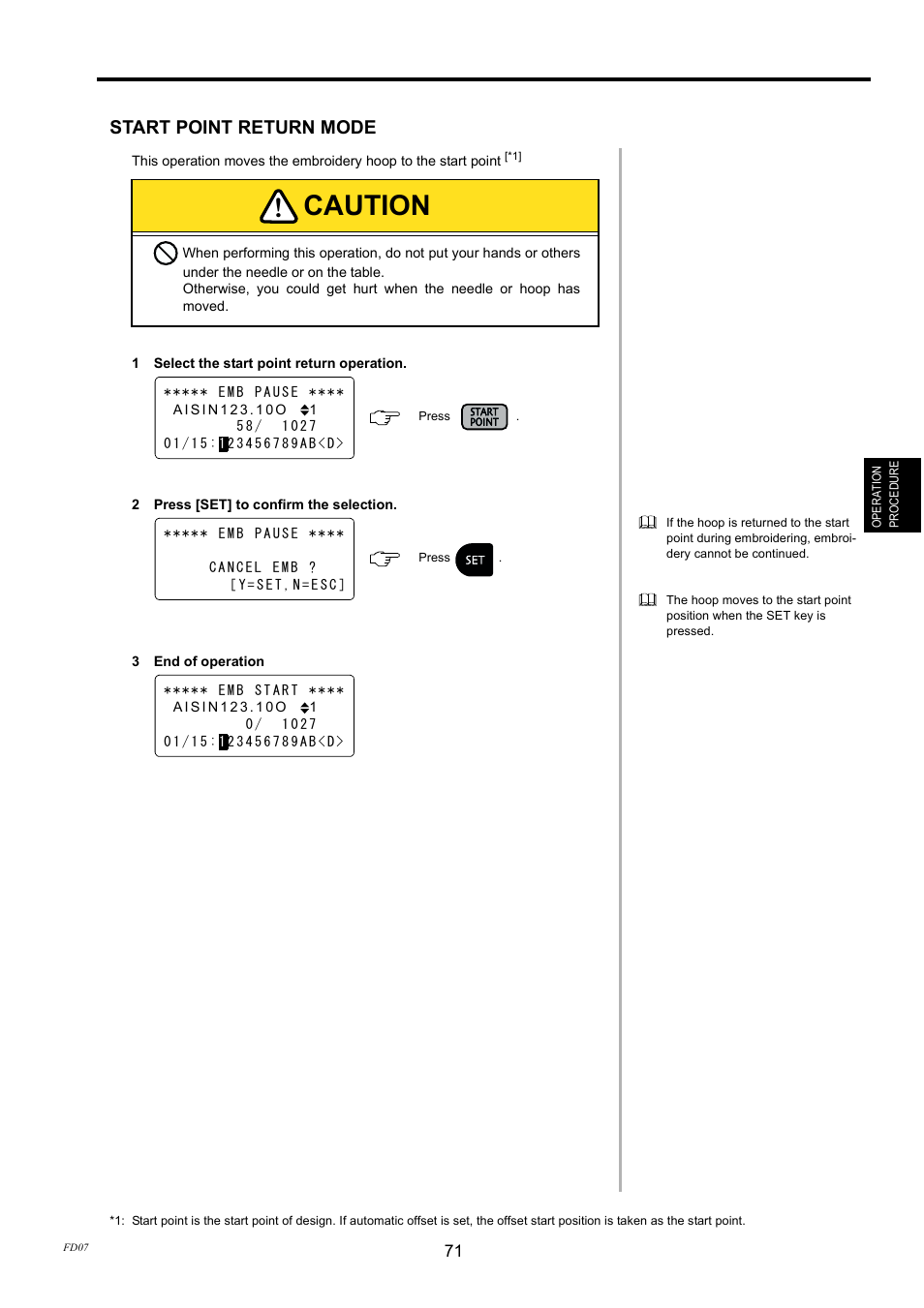 Caution, Start point return mode | TOYOTA EPS9000 User Manual | Page 71 / 101