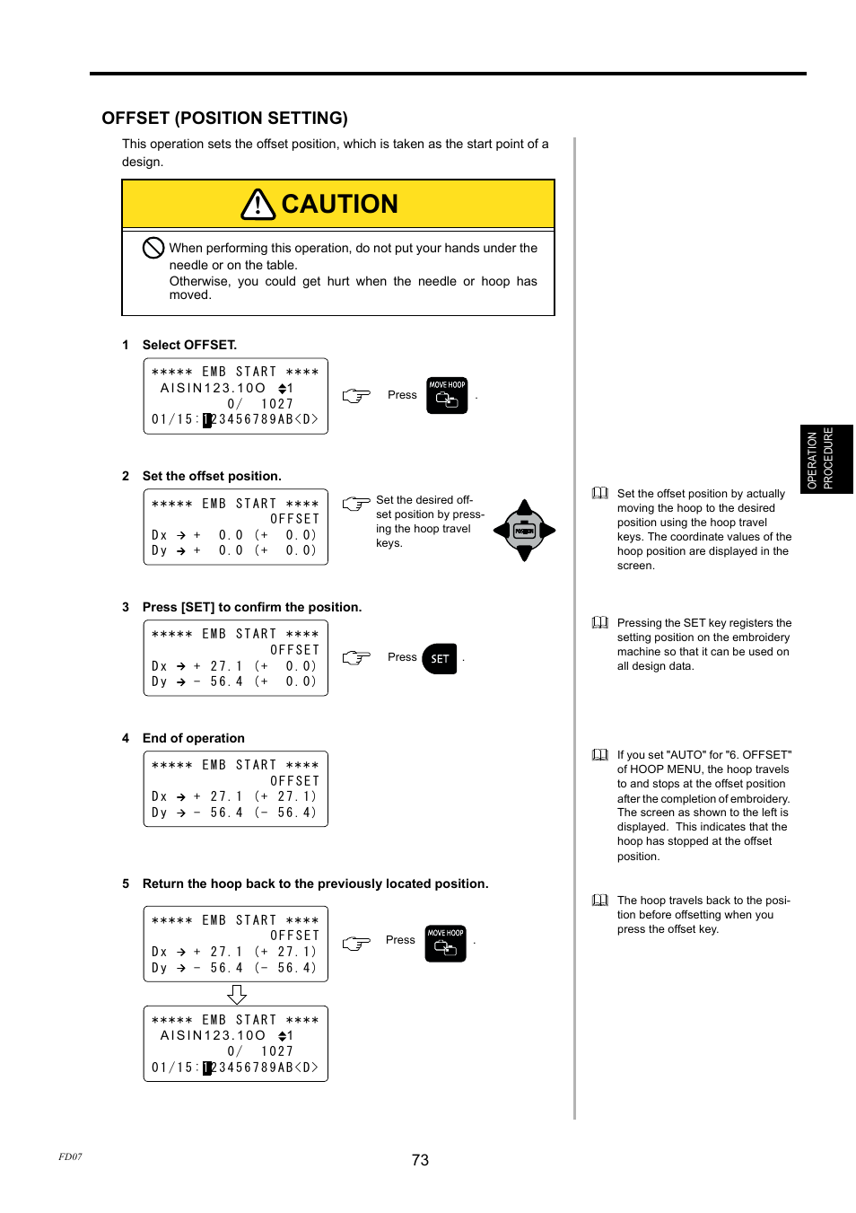 Offset (position setting), Caution | TOYOTA EPS9000 User Manual | Page 73 / 101