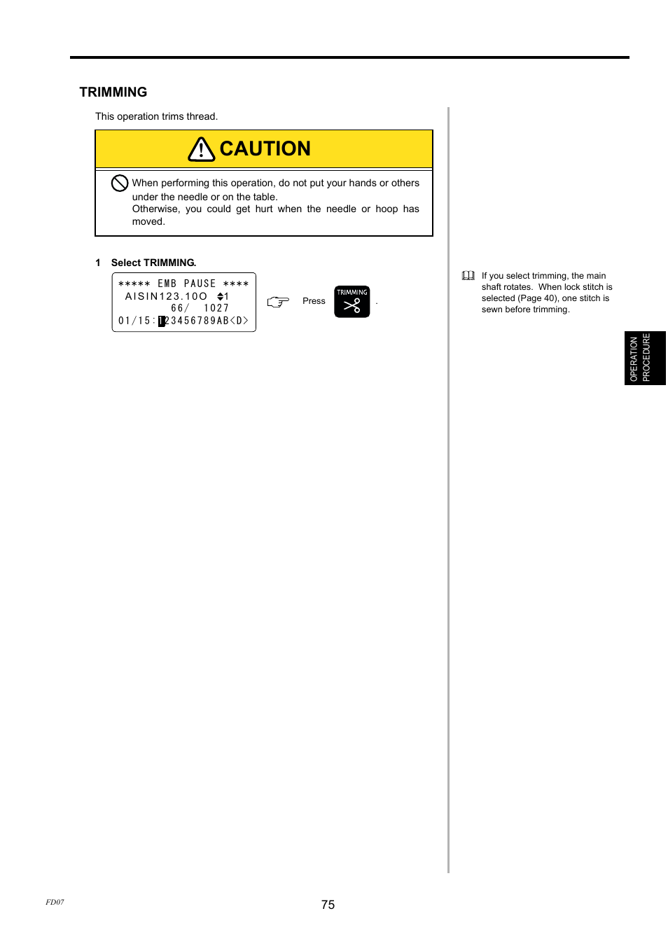 Trimming, Caution | TOYOTA EPS9000 User Manual | Page 75 / 101