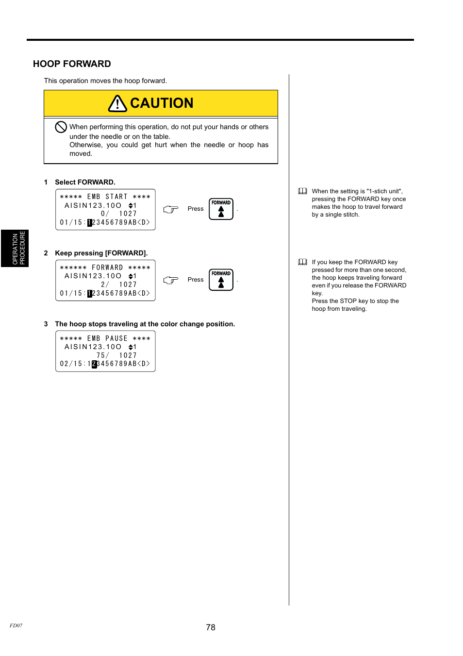 Hoop forward, Caution | TOYOTA EPS9000 User Manual | Page 78 / 101