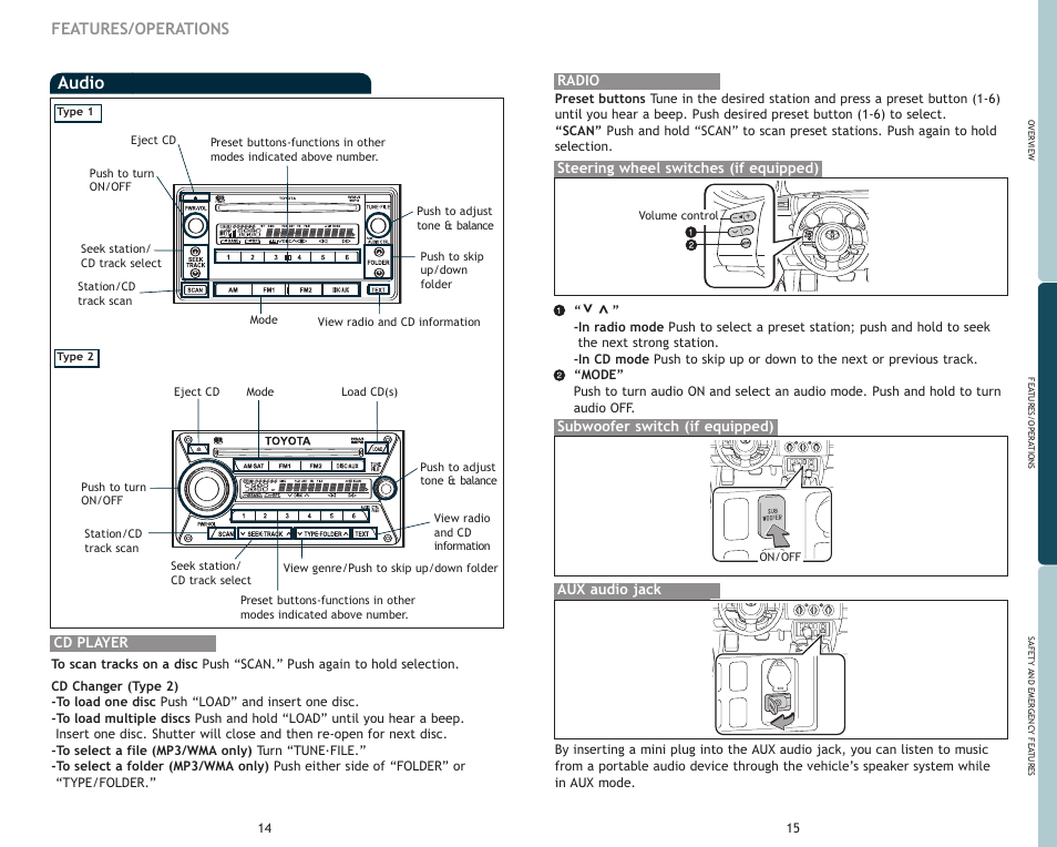 Audio, Features/operations | TOYOTA FJ Cruiser User Manual | Page 10 / 15