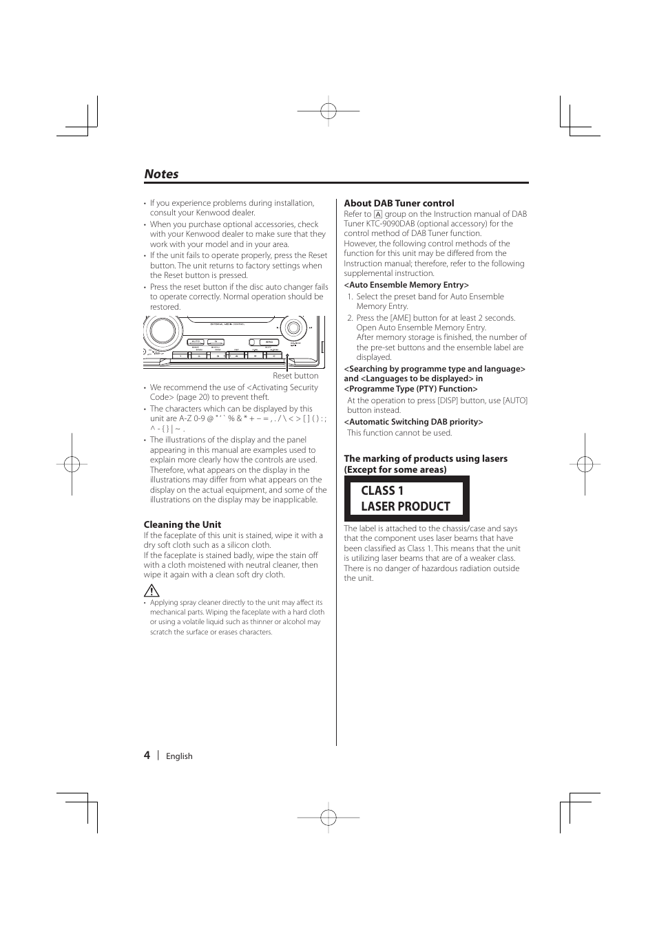 Class 1 laser product | TOYOTA 86120-YZA59 User Manual | Page 4 / 36