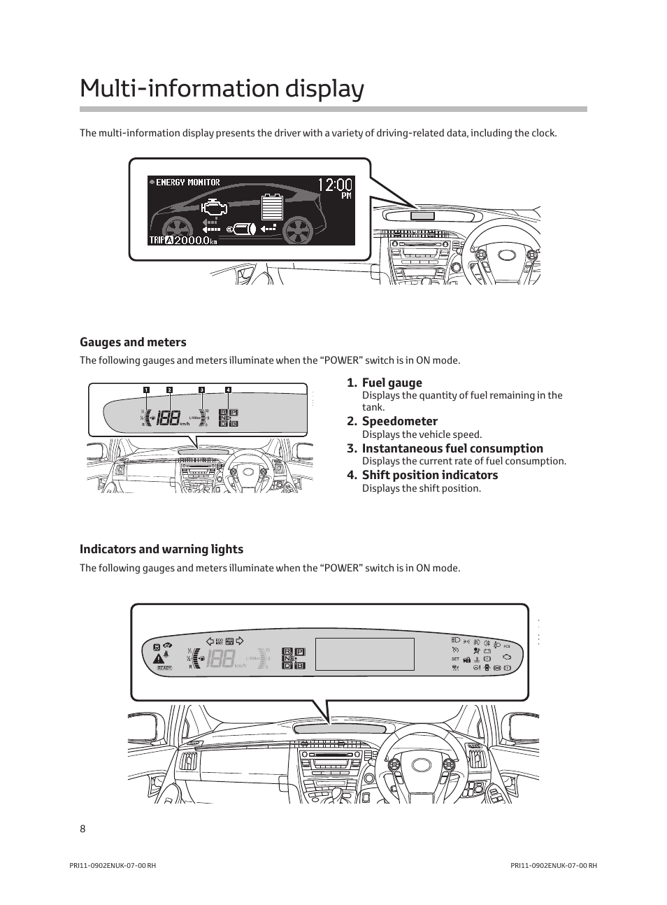 Multi-information display | TOYOTA PRIUS PRI11-0902ENUK-07-00 User Manual | Page 10 / 20