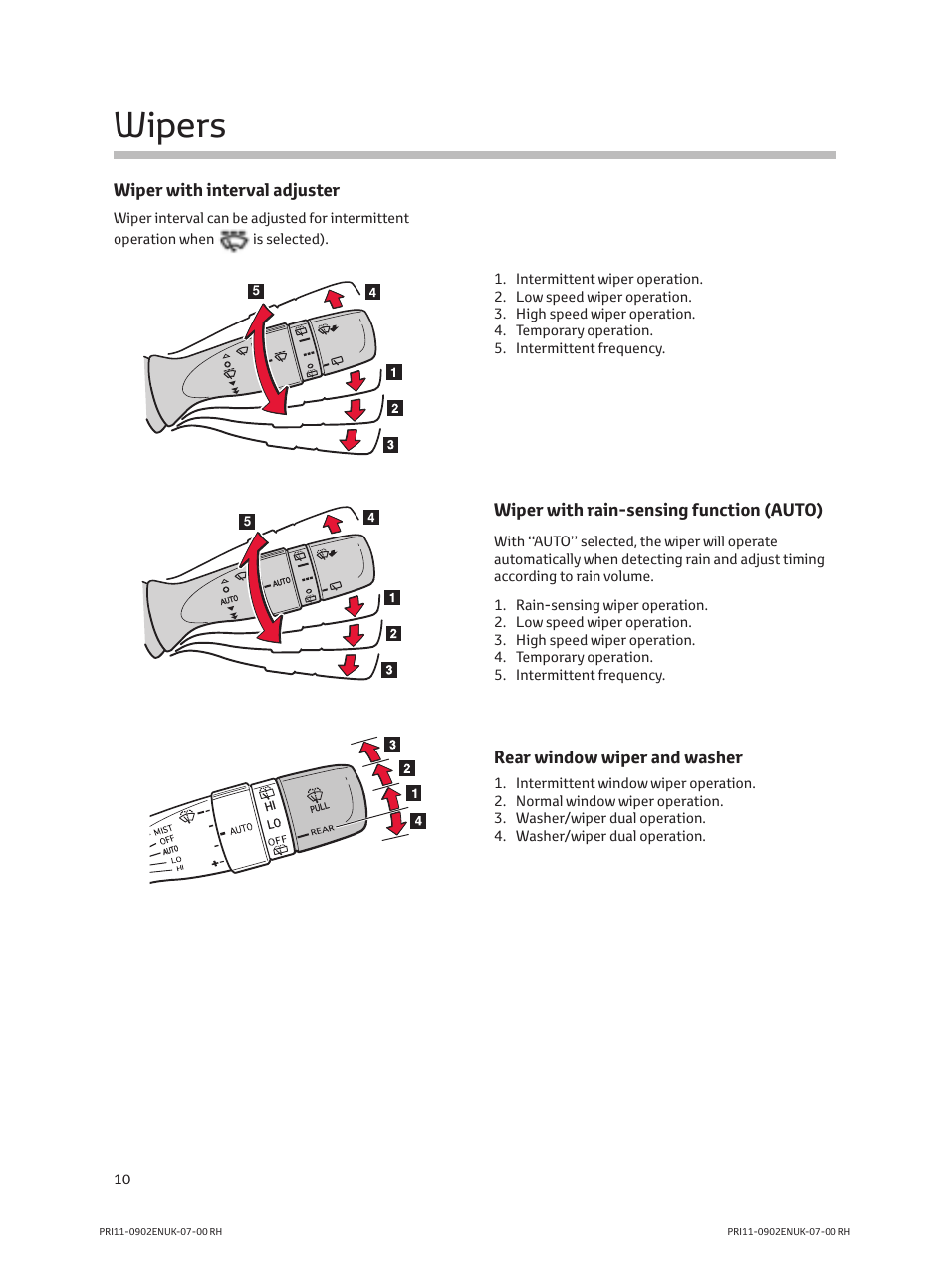 Wipers | TOYOTA PRIUS PRI11-0902ENUK-07-00 User Manual | Page 12 / 20