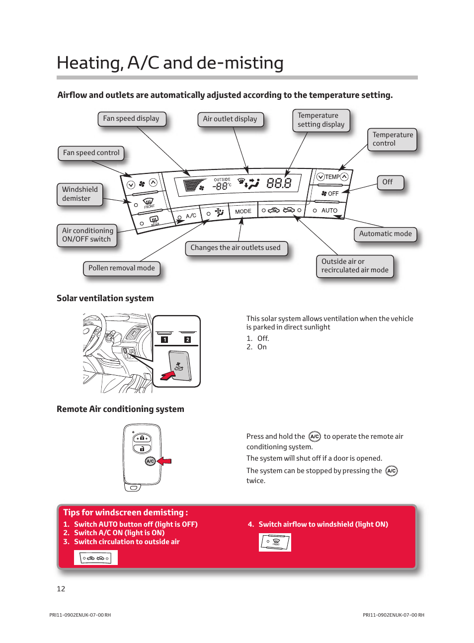 Heating, a/c and de-misting | TOYOTA PRIUS PRI11-0902ENUK-07-00 User Manual | Page 14 / 20