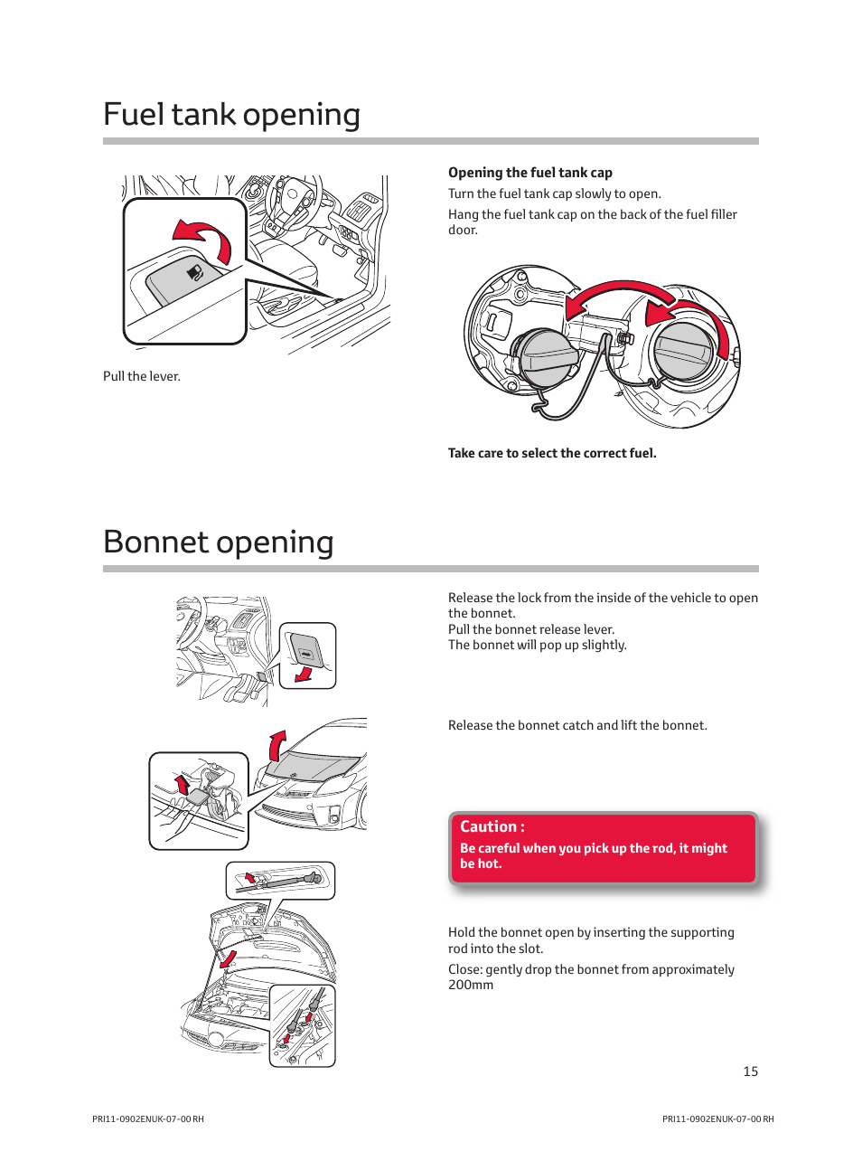 Fuel tank opening bonnet opening | TOYOTA PRIUS PRI11-0902ENUK-07-00 User Manual | Page 17 / 20