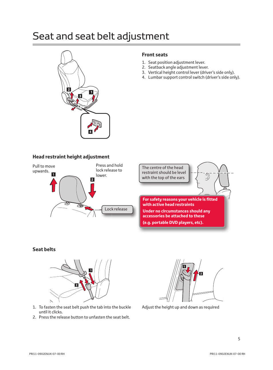 Seat and seat belt adjustment | TOYOTA PRIUS PRI11-0902ENUK-07-00 User Manual | Page 7 / 20