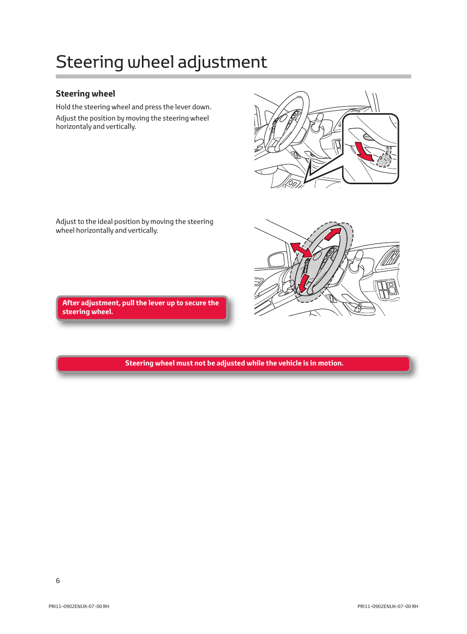 Steering wheel adjustment | TOYOTA PRIUS PRI11-0902ENUK-07-00 User Manual | Page 8 / 20