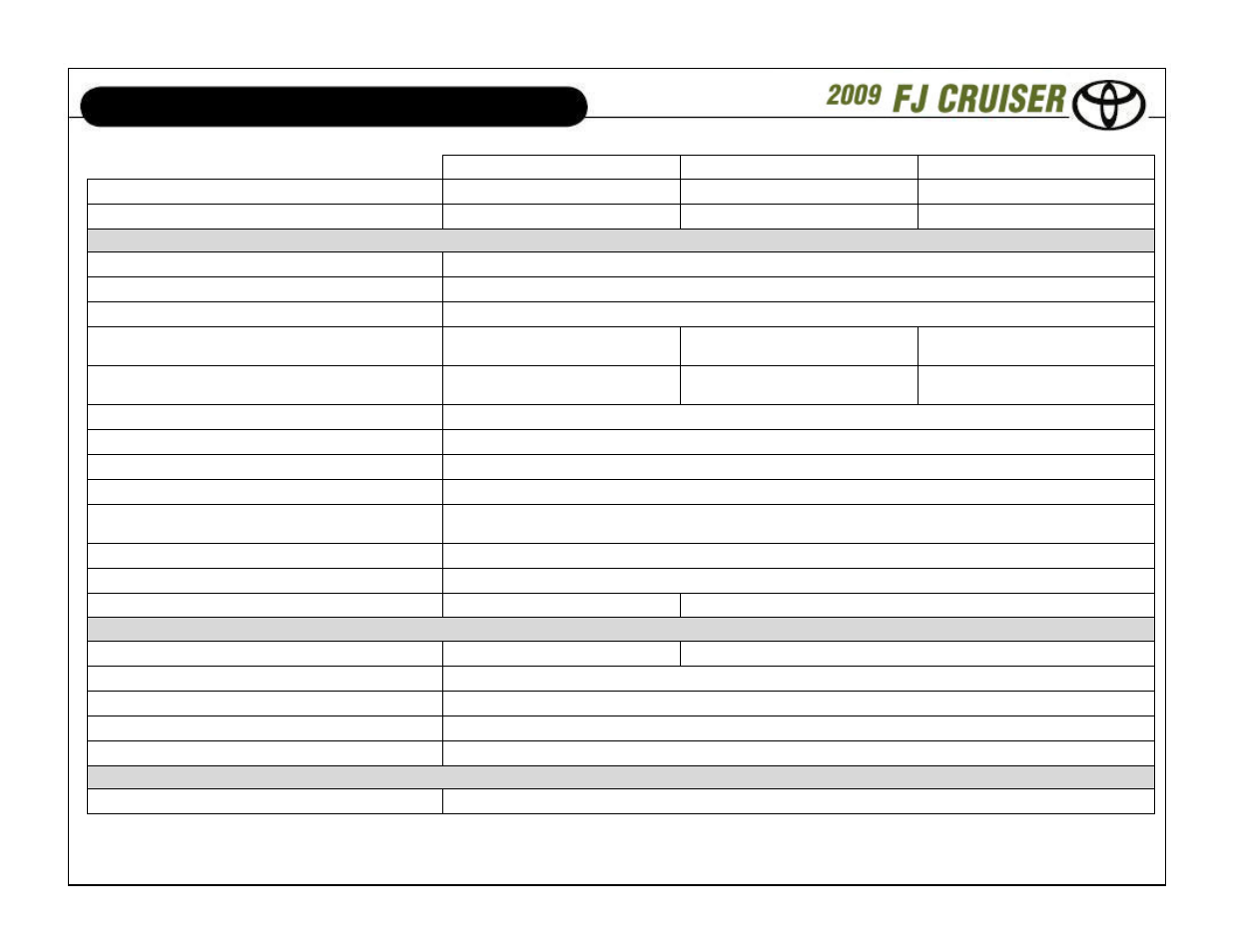 Specifications | TOYOTA 2009 FJ Cruiser User Manual | Page 7 / 13