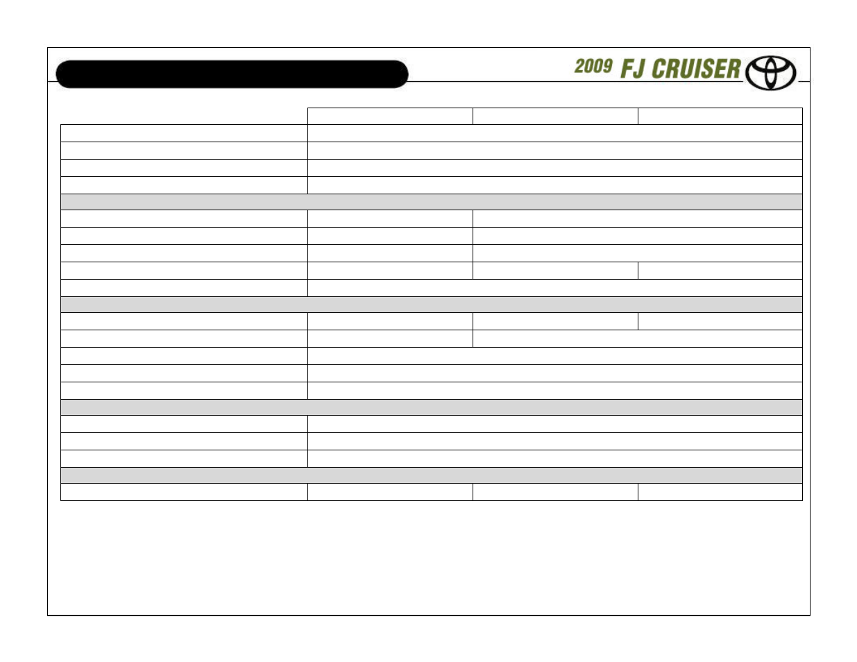 Specifications | TOYOTA 2009 FJ Cruiser User Manual | Page 8 / 13