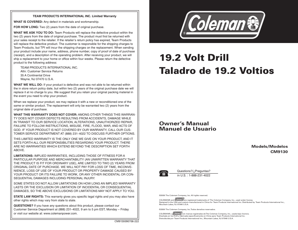 Team Products CM9130 User Manual | 12 pages