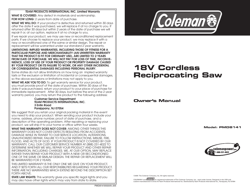 Team Products PMD8141 User Manual | 6 pages