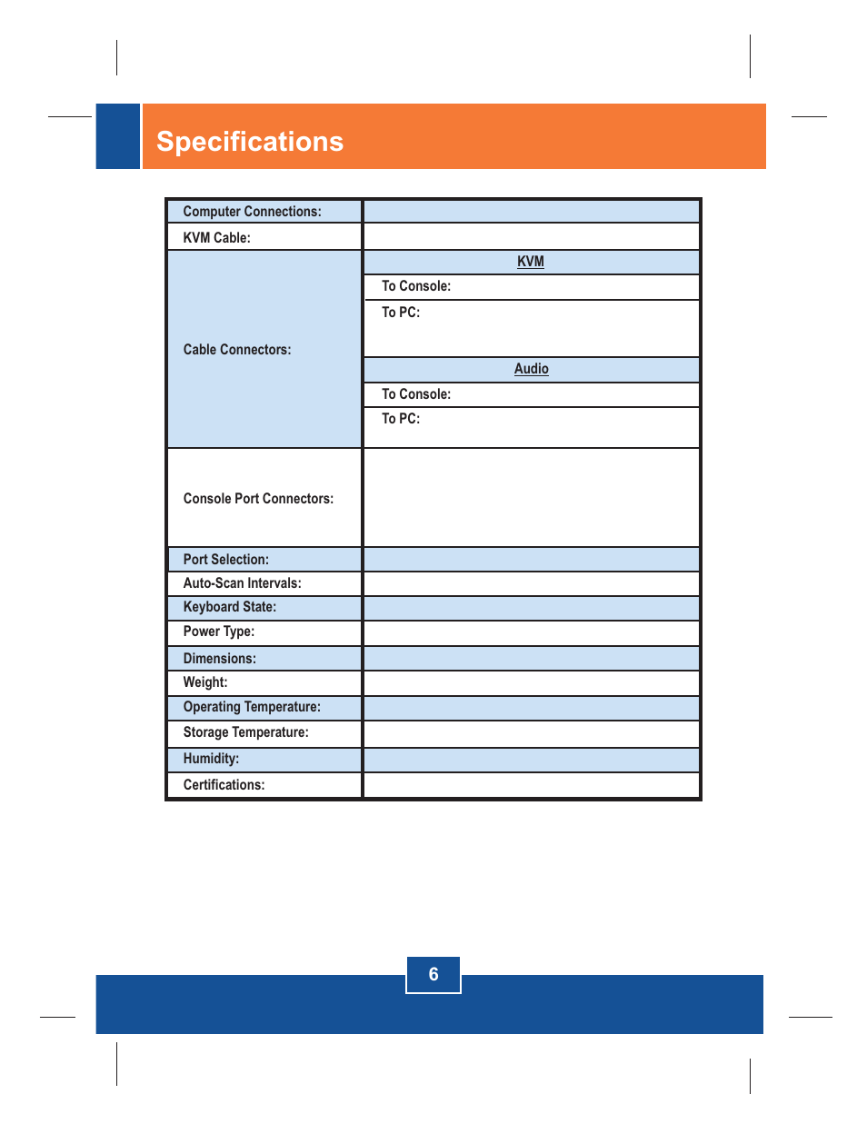 Specifications | TRENDnet TK-208K User Manual | Page 8 / 12