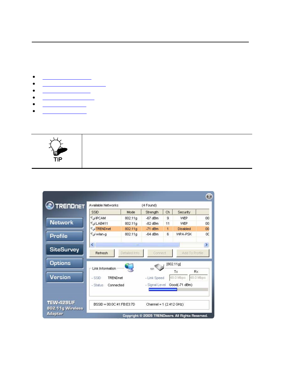 Checking for available access points | TRENDnet TEW-429UF User Manual | Page 16 / 44