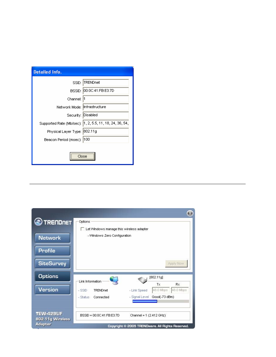 The options screen | TRENDnet TEW-429UF User Manual | Page 23 / 44