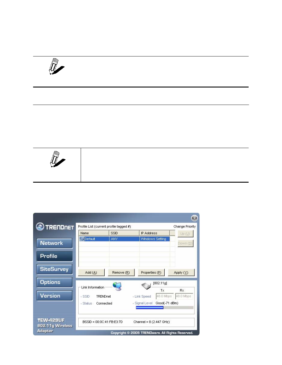 Working with profiles | TRENDnet TEW-429UF User Manual | Page 9 / 44
