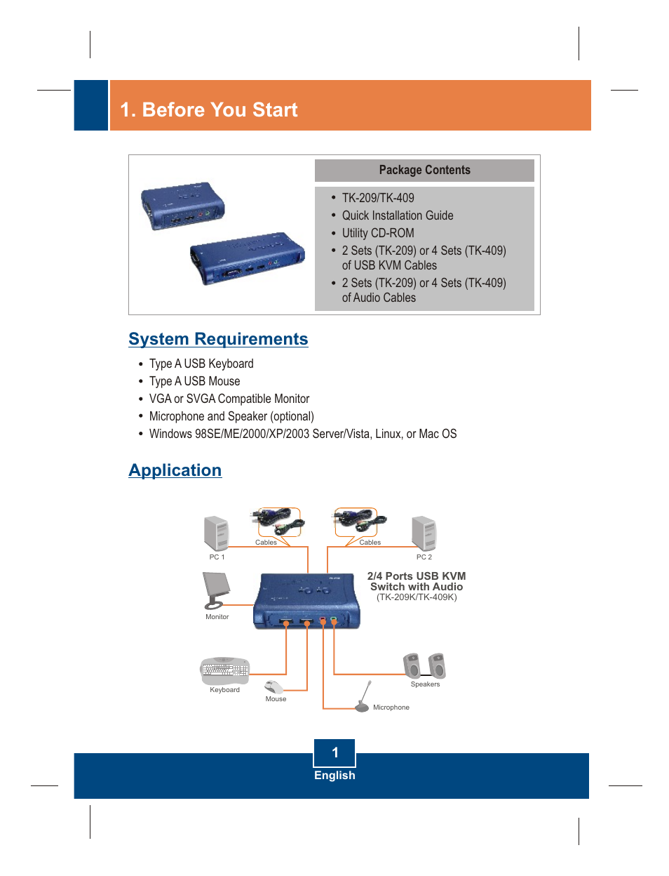 Before you start, System requirements application | TRENDnet TK-409K User Manual | Page 3 / 11