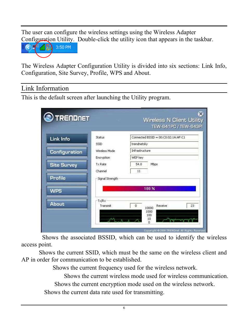 Wireless utility setting, Link information | TRENDnet TEW-643PI User Manual | Page 11 / 25