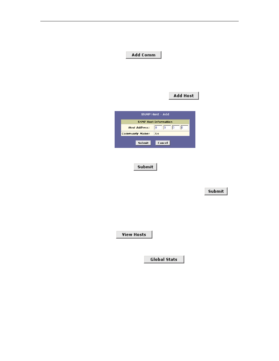Adding hosts to communities, Viewing hosts, Viewing global snmp statistics | TRENDnet TDM-E400 User Manual | Page 166 / 205