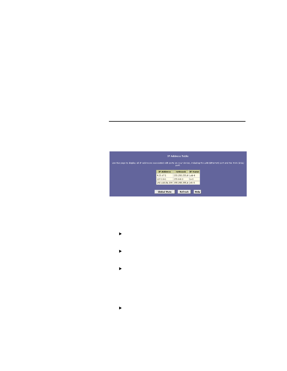 Viewing the ethernet modem router ’s ip addresses, Viewing system ip addresses and ip, Performance statistics | TRENDnet TDM-E400 User Manual | Page 91 / 205