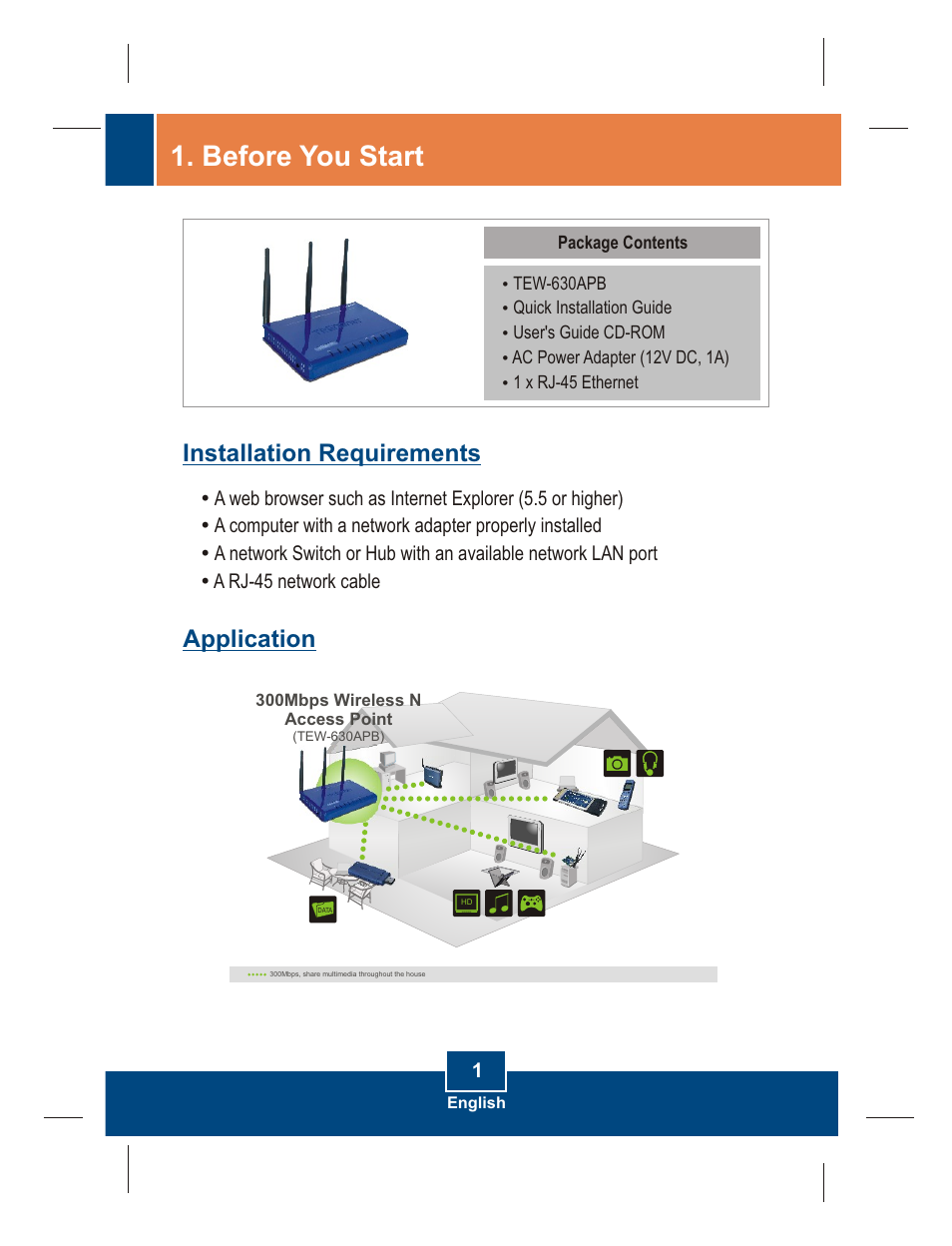 Before you start, Installation requirements application | TRENDnet TEW-630APB User Manual | Page 3 / 11